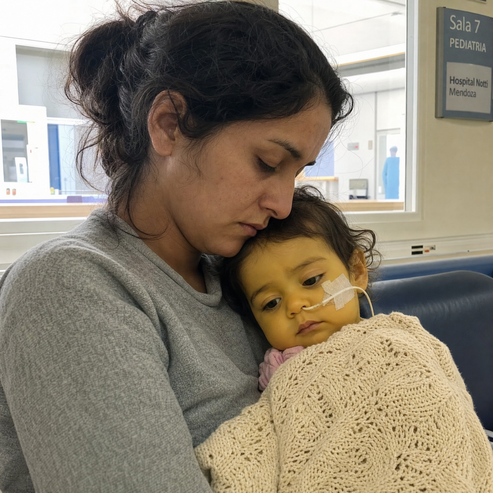 Romina sosteniendo a Valentina en sus brazos